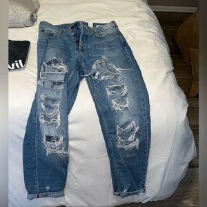 H&M size 4 distressed mom/boyfriend jeans with holes and great fit!